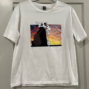 Romwe Anime Sunset, Smoke, and Birds Tee Shirt